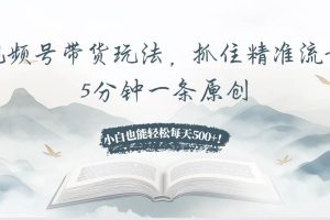 （13492期）视频号带货玩法，抓住精准流量，5分钟一条原创，小白也能轻松每天500+！