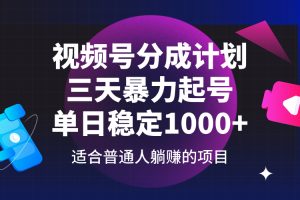 （14356期）视频号分成计划，三天暴力起号玩法 单日稳定1000+