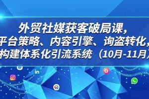 (16786期)外贸 社媒获客破局课,平台策略、内容引擎、询盘转化,构建体系化引流系统(10月-11月)
