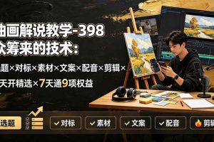 （19527期）油画解说教学-398众筹来的技术：选题×对标×素材×文案×配音×剪辑×2天开精选×7天通9项权益
