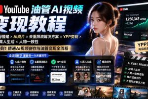 (19925期)YouTube油管AI视频变现教程-更新:账号搭建×AI成片×去重限流解决方案×YPP变现×AI真人生成×人物一致性