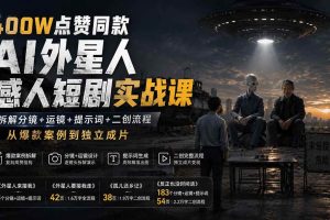 （20052期）400W点赞同款AI外星人感人短剧实战课：拆解分镜+运镜+提示词+二创流程，从爆款案例到独立成片