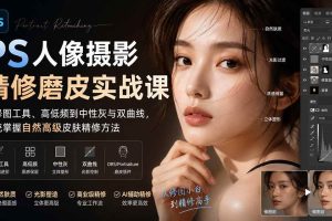 （20061期）PS人像摄影精修磨皮实战课：从修图工具、高低频到中性灰与双曲线，系统掌握自然高级皮肤精修方法
