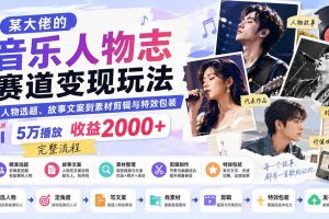 （20121期）某大佬的音乐人物志赛道变现玩法：从人物选题、故事文案到素材剪辑与特效包装，5万播放收益2000+完整流程