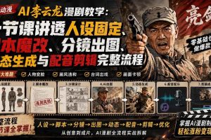（20107期）呆呆动漫AI李云龙漫剧教学：一节课讲透人设固定、脚本魔改、分镜出图、动态生成与配音剪辑完整流程