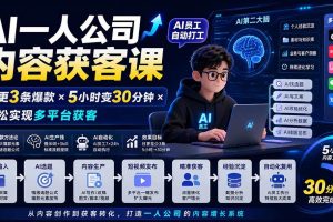 (20111期)AI一人公司内容获客课-更新8月:日更3条爆款×5小时变30分钟×AI员工自动打工,轻松实现多平台获客