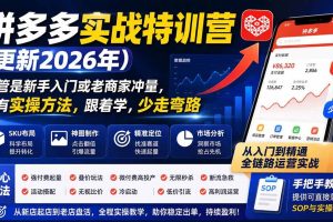 （20280期）拼多多实战特训营(更新26年9月)：不管是新手入门或老商家冲量，都有实操方法，跟着学，少走弯路