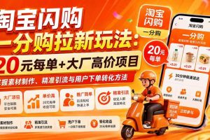（20392期）淘宝闪购一分购拉新玩法-更新0911：20元每单+大厂高价项目，掌握素材制作、精准引流与用户下单转化方法