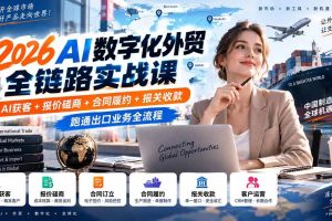 (20569期)2026AI数字化外贸全链路实战课:AI获客+报价磋商+合同履约+报关收款,跑通出口业务全流程