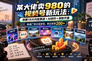 (20573期)某大佬卖980的视频号新玩法:拆解10大内容赛道+AI创作+涨粉开通,跑通广告分成变现,单日变现200+