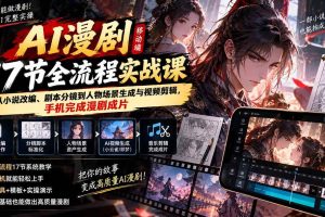 (20624期)AI漫剧移动端17节全流程实战课:从小说改编、剧本分镜到人物场景生成与视频剪辑,手机完成漫剧成片