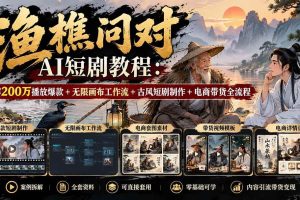 （20772期）【无水印】渔樵问对AI短剧教程：拆解200万播放爆款+无限画布工作流+古风短剧制作+电商带货全流程