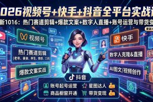 （20997期）视频号+快手+抖音三大平台的全栈剪辑+数字人直播实战课-3月更新：快速实现短视频变现