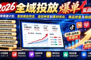 (20989期)2026全域投放爆单实战课:从零搭建计划、直投撬自然流、追投种草到素材优化、商品放量及稳投产