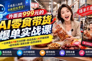 (20994期)外面卖999元的AI零食带货爆单实战课|一分钟卖67单玩法拆解+食品选品+AI开箱视频+超市抢购+混剪去重+自然流转化