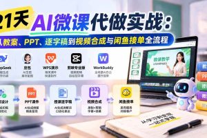 （21065期）21天AI微课代做实战：从教案、PPT、逐字稿到视频合成与闲鱼接单全流程