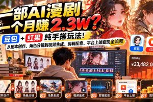 （21089期）一部AI漫剧一个月赚2.3W？豆包+红果纯手搓玩法！从剧本创作、角色分镜到视频生成、剪辑配音、平台上架变现全流程