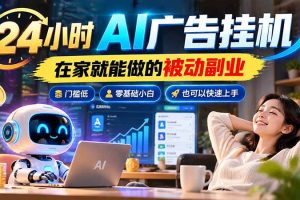 (21118期)24小时AI广告挂机|在家就能做的被动副业,门槛低,零基础小白也可以快速上手