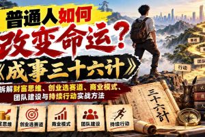 （21130期）普通人如何改变命运？《成事三十六计》拆解财富思维、创业选赛道、商业模式、团队建设与持续行动实战方法
